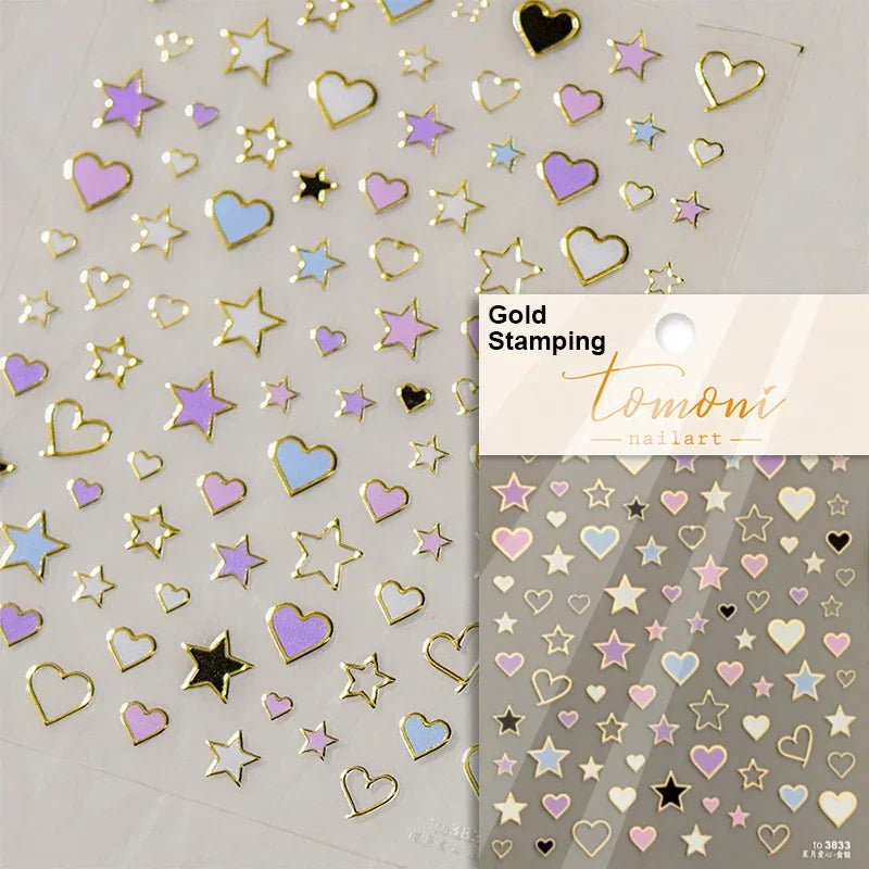 Colored Crystal Star Love Heart Shiny Silver Hollowed Smudging Rainbow Flower Jelly Embossed Nail Art Stickers Manicure Decals (ONLINE ORDER ONLY)