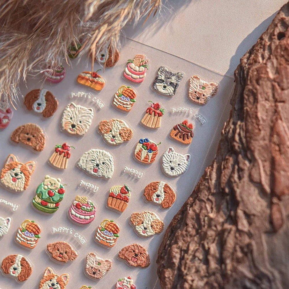 Cute Mango Dog Puppy Bear Bichon Blueberries Strawberry Cake Fruit Juice Desserts Corgi Adhesive Nail Art Sticker Manicure Decal (Online Order Only)