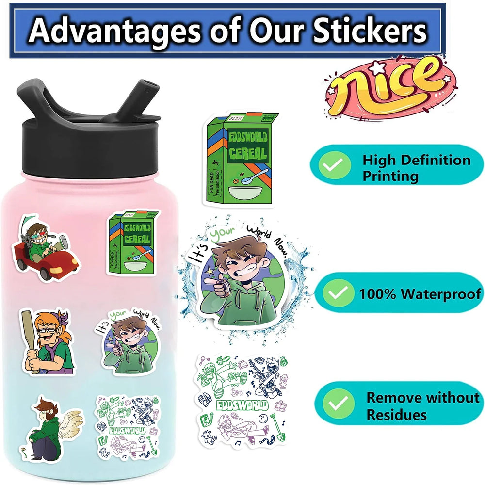 52pcs Eddsworld Cartoon Cute Stickers Vinyl Waterproof Decals For Laptop Luggage Skateboard DIY Kids Toys Sticker (Online Order Only)