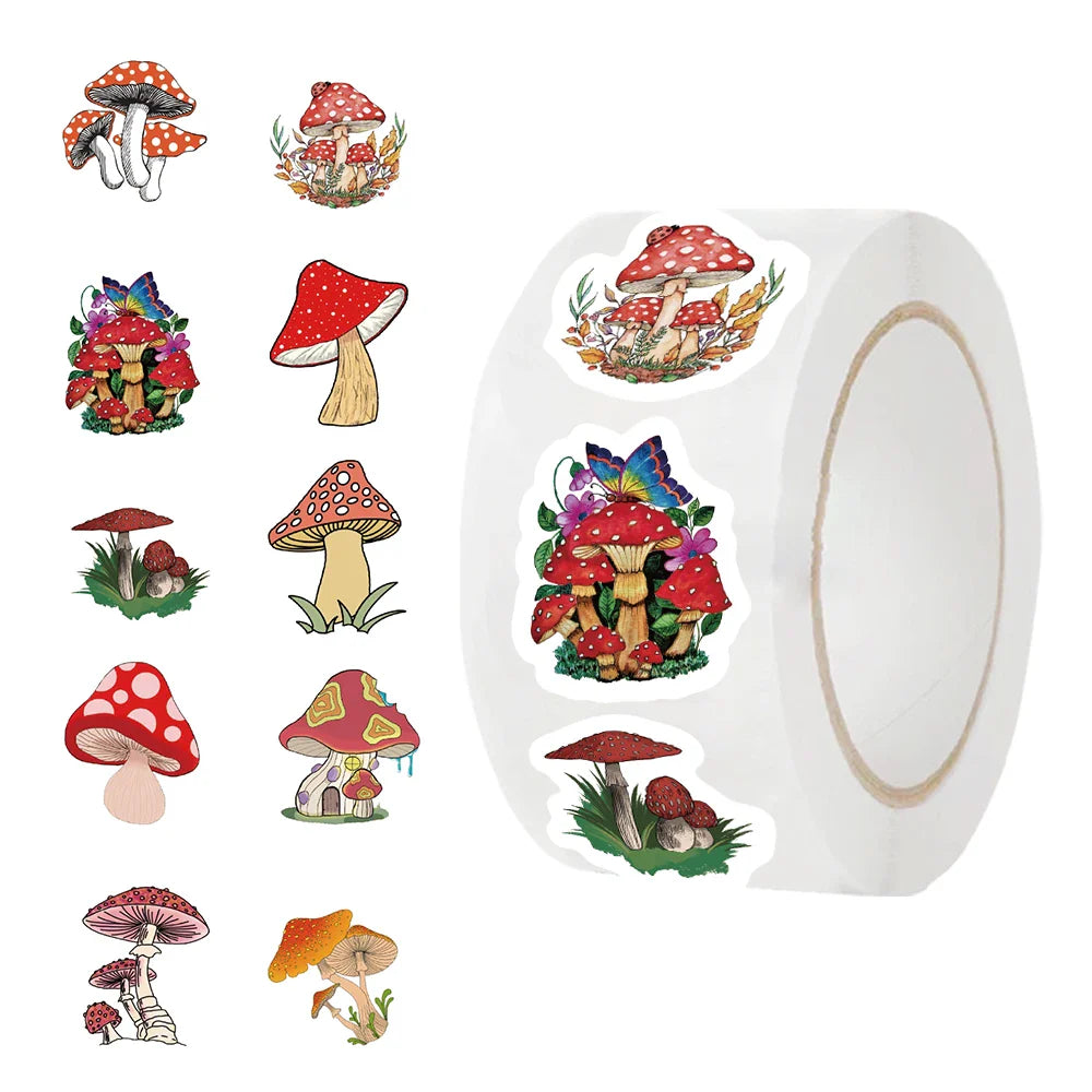 500Pcs/Roll Children Mushroom Reward Stickers School Students Cute Cartoon Encouragement Sticker Scrapbooking Decoration (Online Order Only)
