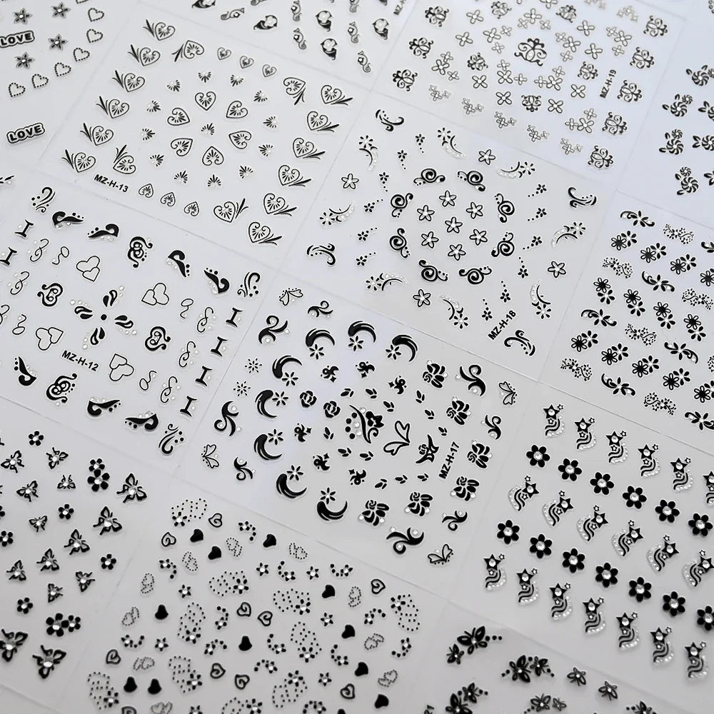 30pcs Black Flowers Nail Art Stickers 3D Self Adhesive Daisy Floral Nail Tips Design Decals Manicure Supplies For Women & Girls* (ONLINE ORDER ONLY)