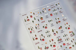Snowman Tree House Cedar White Pine Forest Warm Winter Cloud Self Adhesive Nail Art Stickers Snowflake Star Snow Manicure Decals (ONLINE ORDER ONLY)