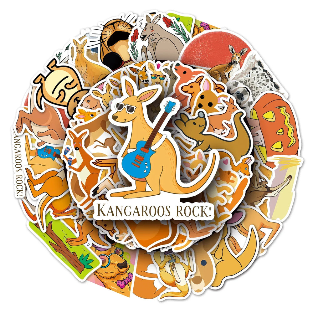 50Pcs Kangaroo Cartoon Waterproof Vinyl Stickers for Skateboard Snowboard (Online Order Only)