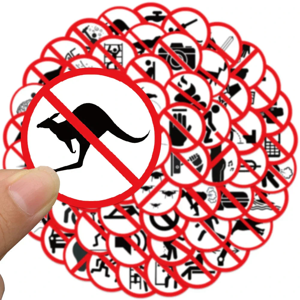 62pcs Water Bottle Stickers Funny Cartoon Warning Sign Sticker For Luggage Laptop Guitar Diary Waterproof Vinyl Car Decals (Online Order Only)