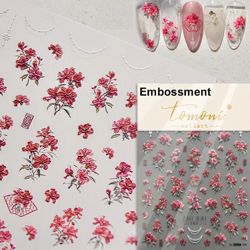 Charming Dreamy Shiny Jelly Blue Gradient Lily Flowers Rose Petal White Dot Chinese Colorful Nail Art Stickers Manicure Decals (ONLINE ORDER ONLY)