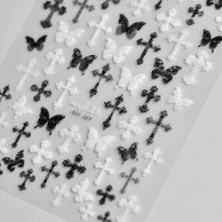 Black White Pearl Lace Butterfly Cross Retro Figure Flower Symmetric Self Adhesive Nail Art Stickers  Manicure Decals Wholesale (ONLINE ORDER ONLY)