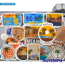 50Pieces Florida Miami Summer Sunshine Beach Surf Travel Stickers for Journal Luggage Guitar Car Bike Phone Laptop Sticker Toys (ONLINE ORDER ONLY)