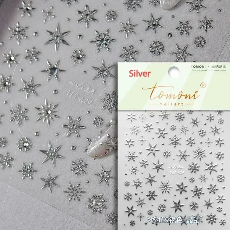 Bronzing Jelly Laser Snowflake Christmas Hot 5D Soft Embossed Relief Self Adhesive Nail Art Decoration Sticker 3D Manicure Decal (ONLINE ORDER ONLY)