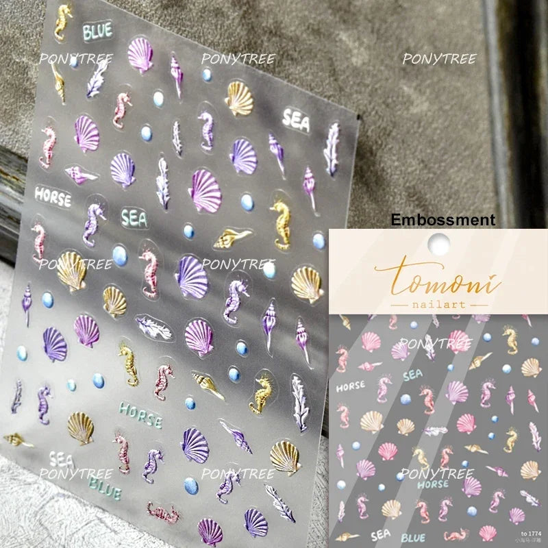 Halo Dyeing Ocean Shell Conch Starfish Pearl Love Heart Bowknot Jellyfish Adhesive Nail Art Stickers Manicure Decals Wholesale (ONLINE ORDER ONLY)
