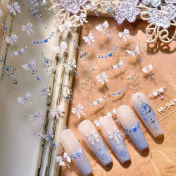 Retro Blue Bowknot Butterfly Love Heart Pendent Hot Stamping Gold Silver Adhesive Nail Art Stickers Manicure Decals Wholesale (Online Order Only)