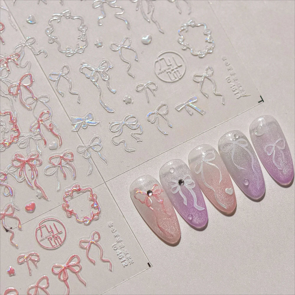 Colourful Tender Bowknot Embossment Shiny Tie Delicate Elegant 3D 5D Self Adhesive Nail Art Stickers Rhinestone Manicure Decals (ONLINE ORDER ONLY)