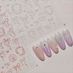 Colourful Tender Bowknot Embossment Shiny Tie Delicate Elegant 3D 5D Self Adhesive Nail Art Stickers Rhinestone Manicure Decals (ONLINE ORDER ONLY)