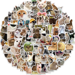 Funny Cat Meme Stickers - 10/30/50/100PCS Cute Animal Decals for Laptop, Phone, Bike, Car, Wall (ONLINE ORDER ONLY)