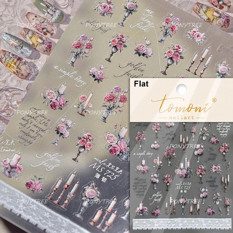 Chic Romantic Red White Flower Hot Stamping 5D Self Adhesive Nail Art Stickers Shiny Dreamy Camellia Rhinestone Manicure Decals (ONLINE ORDER ONLY)