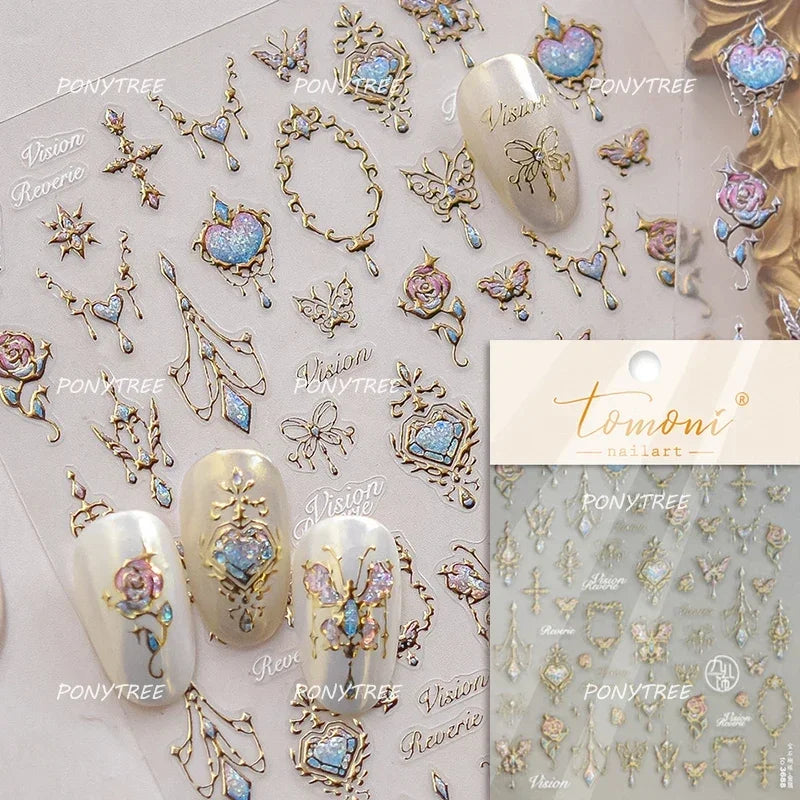 Colorful Geometric Gem Wing Love Heart Bowknot Moon Star Figure Totem Line Retro Self Adhesive Nail Art Stickers Manicure Decals (ONLINE ORDER ONLY)