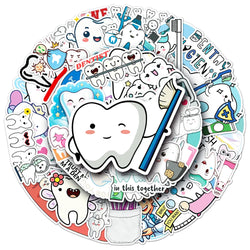 Cartoon Teeth Stickers: 10/30/50pcs for Laptop, Phone, Suitcase, Diary (ONLINE ORDER ONLY)