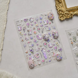 European Garden Angel Wing White Rose Flower Bed Vase Lace Bowknot Statue Adhesive Nail Art Decoration Sticker Manicure Decals (ONLINE ORDER ONLY)