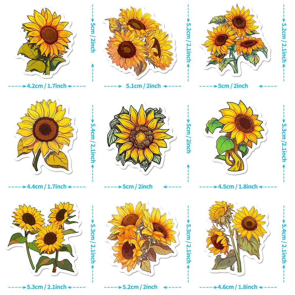 10/30/50pcs Cartoon You Are My Sunshine Sunflower Stickers Laptop Notebook Phone Suitcase Car Decoration Sticker Decals Kids Toy (Online Order Only)