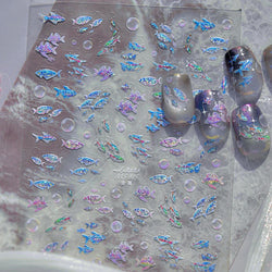 Colorful Shoal of Fish Whale Ocean Shell Conch Starfish Summer Sea Jellyfish Bubble Nail Art Decoration Sticker Manicure Decals (ONLINE ORDER ONLY)
