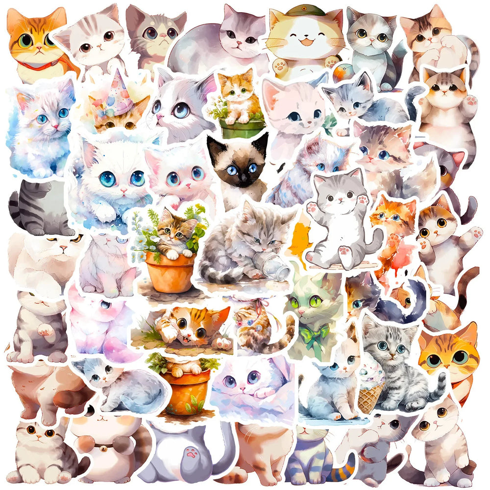 50pcs Cute Kitten Cartoon Stickers for Helmet, Wall, Desktop Decoration (Online Order Only)
