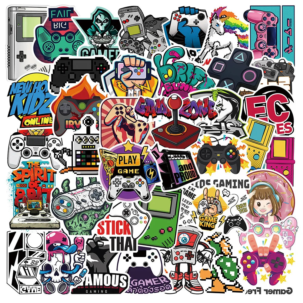 10/30/50PCS Cool Joystick Gamepad Video Game Stickers Graffiti DIY Notebook Phone Laptop Bike Cute Cartoon Decals Kids Toys Gift (ONLINE ORDER ONLY)