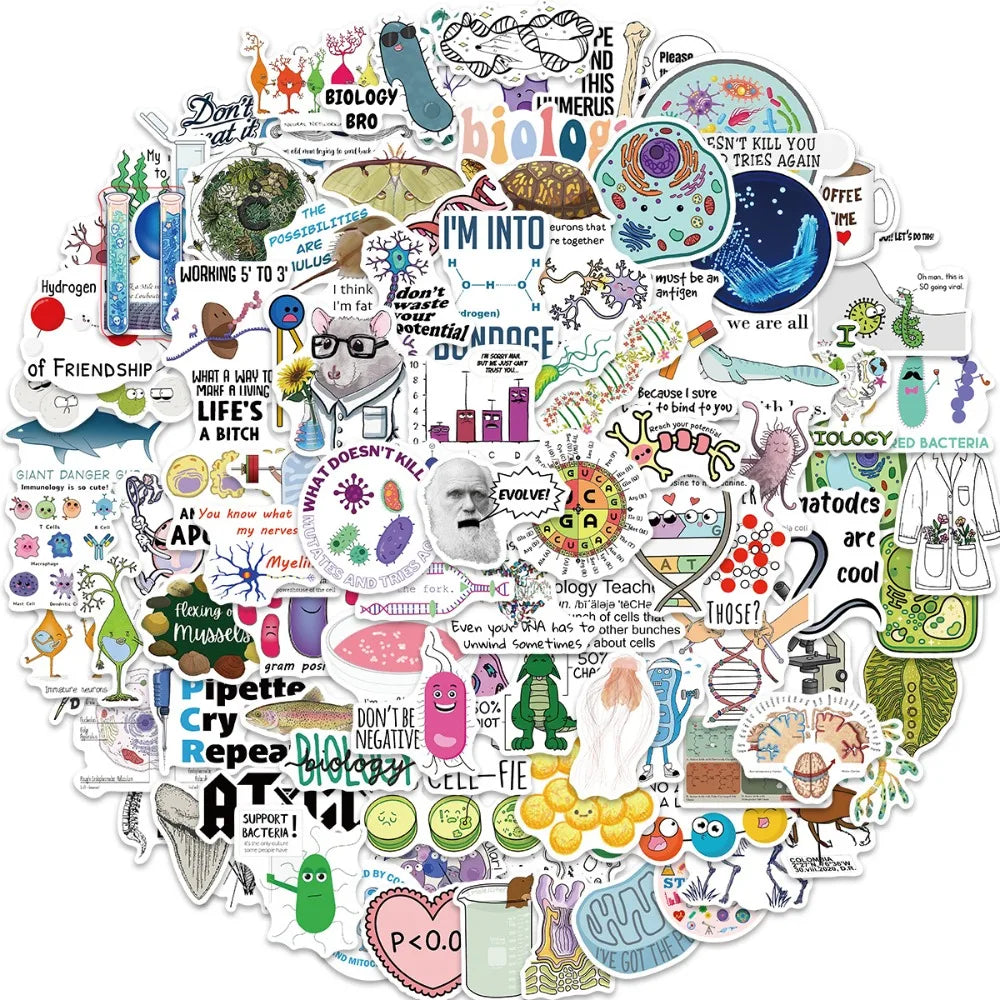 50/100Pcs Cartoon Interesting Chemical Biology Graffiti Stickers Decoration Guitar Notebook Luggage DIY Waterproof Wholesale (ONLINE ORDER ONLY)