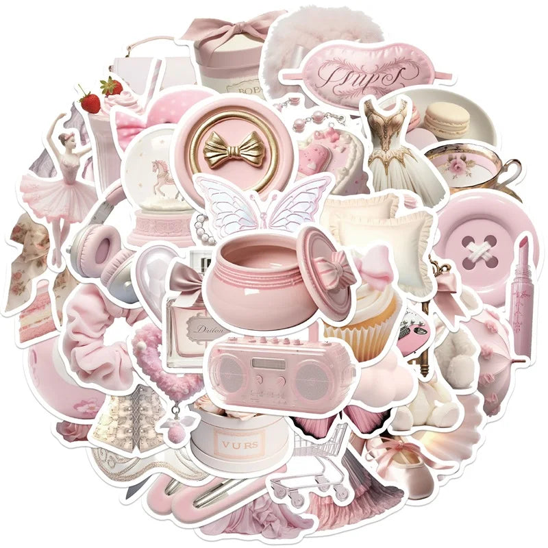 10/30/50PCS Kawaii Pink Ballet PVC Sticker Aesthetic Korean Stationery Decoration Scrapbooking School Supplies for Kids (ONLINE ORDER ONLY)