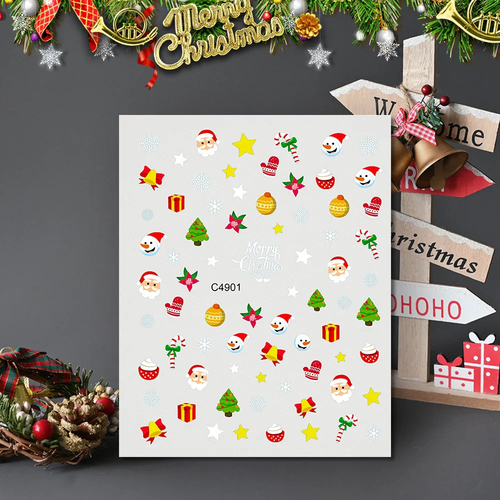 1PCS Laser Gold Snowflake Christmas Tree Nail Sticker 3D Adhesive Nail Decals Nail Art Accessories New Christmas Decoration 2024 (ONLINE ORDER ONLY)