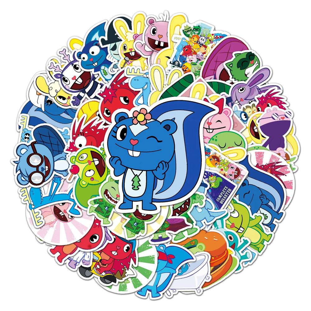 10/30/50pcs Cartoon Happy Tree Friends Stickers Laptop Bike Travel Luggage  Funny Graffiit Sticker Decals for Kids Toy Wholesale (ONLINE ORDER ONLY)