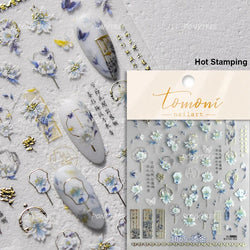 Retro Blue Lotus Flower Arrangement Vase Lantern Totem Pattern Bamboo Leaf Self Adhesive Nail Art Stickers Shiny Manicure Decals (ONLINE ORDER ONLY)