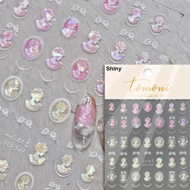 Retro Rose Gold Photo Frame Dried Flower Delicate Totem 3D Self Adhesive Nail Art Stickers 5D Shiny Rhinestone Manicure Decals (ONLINE ORDER ONLY)