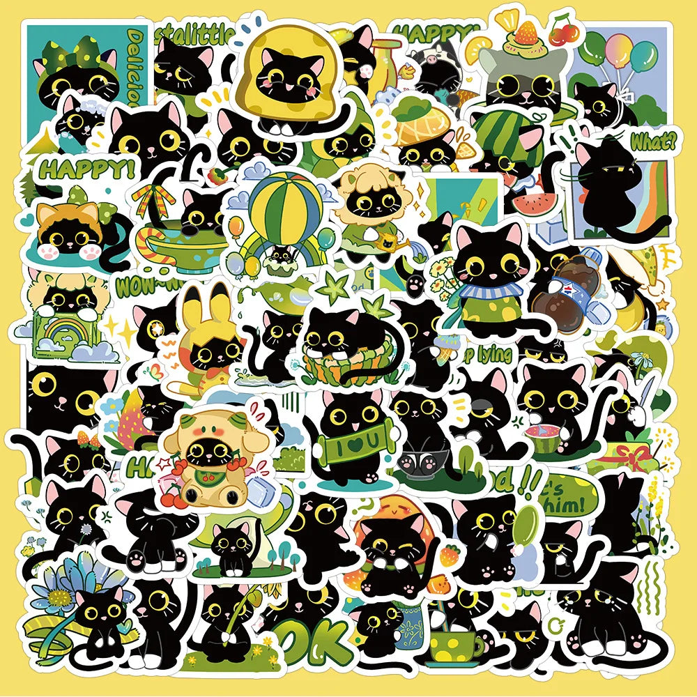 10/30/60PCS Cute Black Cat Stickers Toy DIY Notebook Phone Bike Fridge Skateboard Suitcase Waterproof Cartoon Decal Kids Sticker (ONLINE ORDER ONLY)