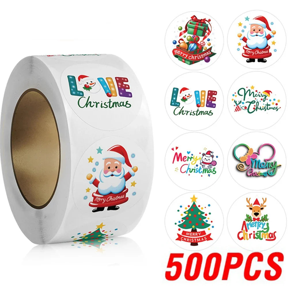 100-500pcs Cartoon Christmas Sticker Santa Claus Tree Paper Label New Year Christmas Snowman Stationery Stickers For Kids Gift (ONLINE ORDER ONLY)
