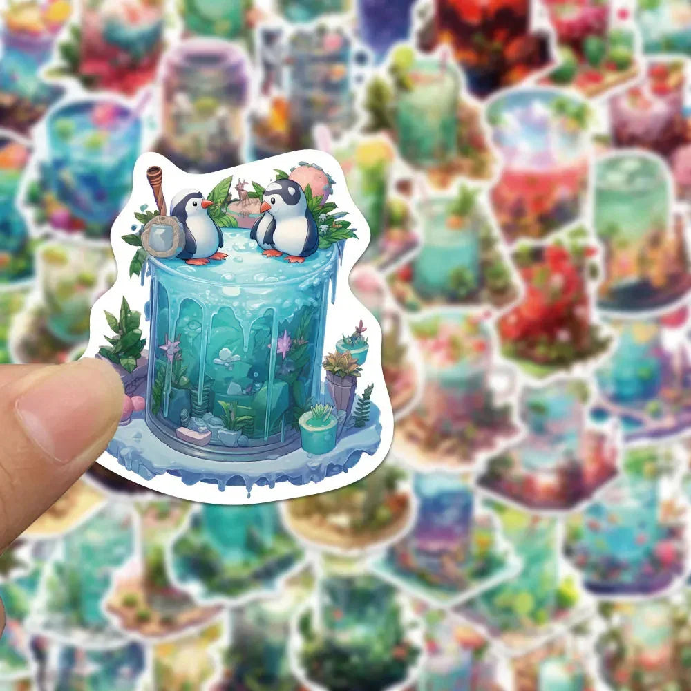 10/30/50pcs INS Style Art Drink Aesthetic Stickers Cartoon Plant Decals Kids Toys DIY Laptop Phone Scrapbook Decoration Sticker (ONLINE ORDER ONLY)