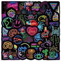 50 Pcs Funny Designer Bike Stickers Neon Decals Bicycle Frame Stickers Fashion Cycle Travel Accessories (ONLINE ORDER ONLY)