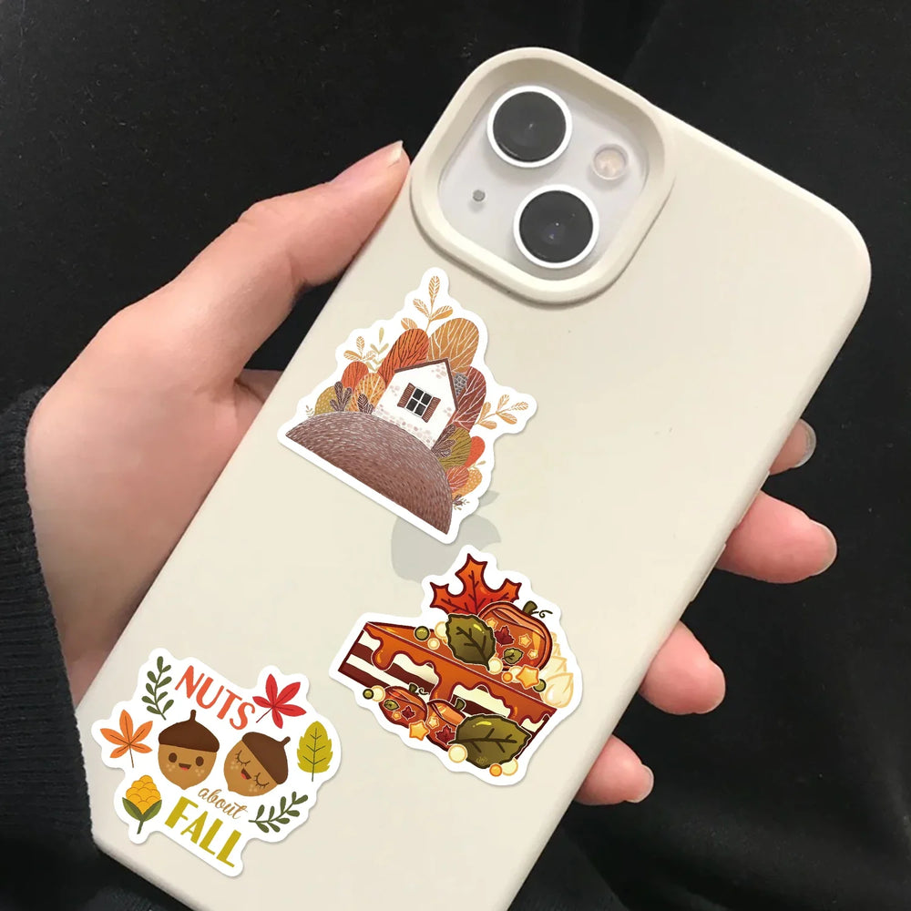 50pcs Dream Fall Maple Leaves Autumn Sticker Travel Suitcase Phone Laptop Luggage Classic Stickers Home Decor Diy Kids Girl Toys (Online Order Only)