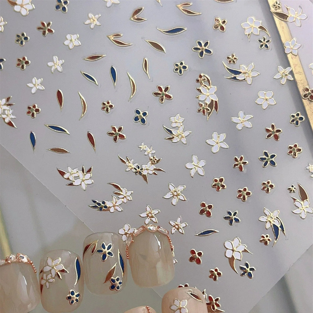 Retro Mini Flower Vintage Leaves Hot Stamping Petal Daisy Delicate Chic Self Adhesive Nail Art Stickers Manicure Decal Wholesale (ONLINE ORDER ONLY)