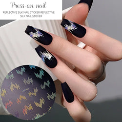 6pcs/Set High Gloss Reflective Glitter 3D Nail Sticker Silver Dark-Shiny Effect Press On Nails Decals Decor DIY Adhesive Sliders (ONLINE ORDER ONLY)