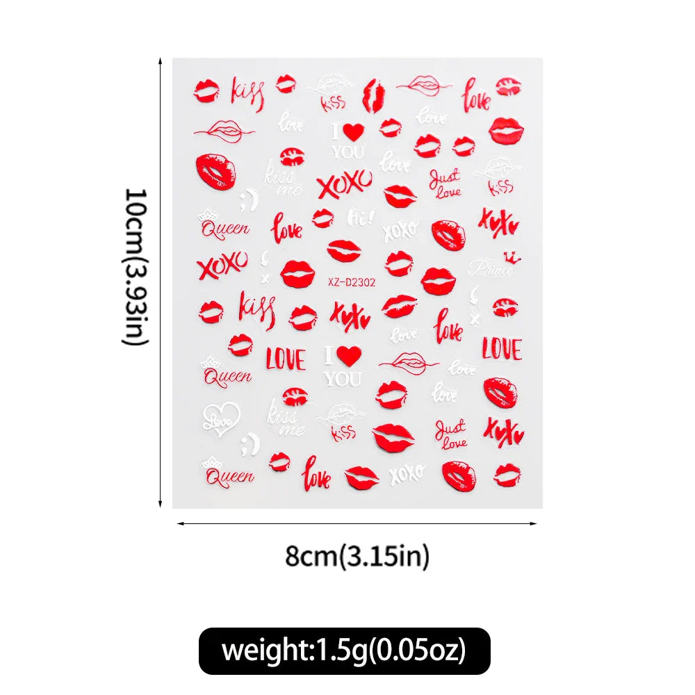 12 Sheets Valentines Nail Stickers Red Heart Nail Art Sticker Decal Solid Hollow Heart 3D Self-Adhesive Design Nail Art Supplies (ONLINE ORDER ONLY)