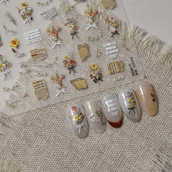 Pale Flower Bouquet Label Bowknot Stationery Sunflower Daisy Leaf 3D Self Adhesive Nail Art Stickers Rhinestone Manicure Decals (Online Order Only)