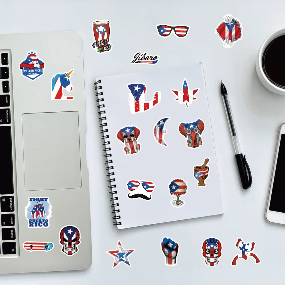 50/100pcs Puerto Rico National Flag Stickers for Suitcase Skateboard Guitar Laptop Phone Decor Graffiti Waterproof Sticker Toys (ONLINE ORDER ONLY)