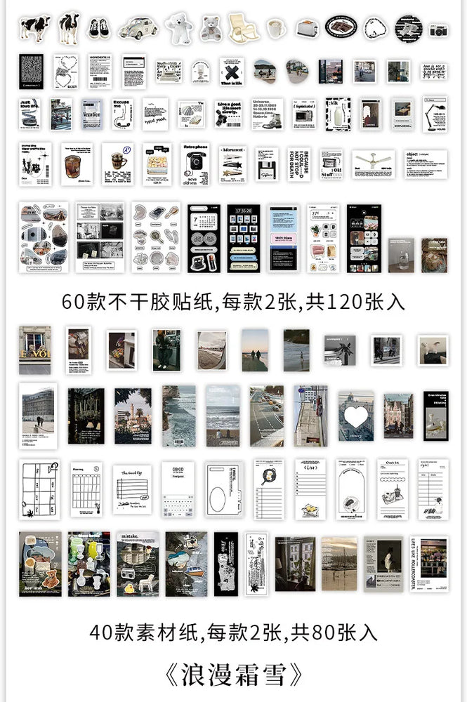 200Pcs/set Korean Style Fresh Sticker Note Paper Material Pack For Handbook Diary Collage DIY Scrapbooking Decoration Stationery (Online Order Only)