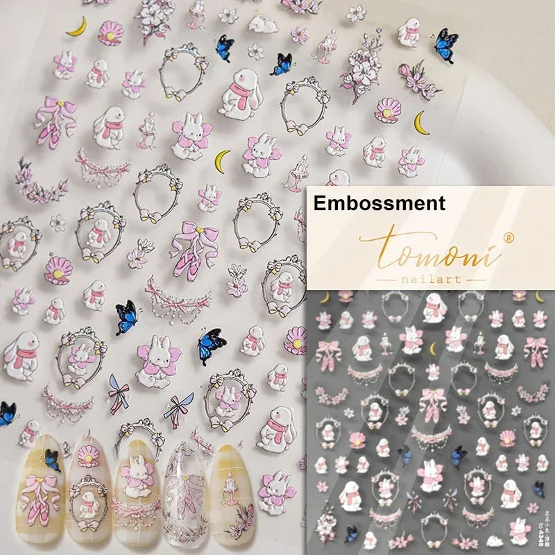 Chic Retro Rose Photo Frame Dried Flower Petal Self Adhesive Nail Art Stickers 5D Hot Stamping Relief Rhinestone Manicure Decals (Online Order Only)