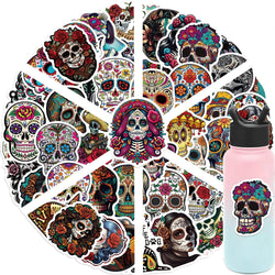 50pcs Mexican Day of the Dead Graffiti Sticker Skateboard Suitcase Guitar Kettle Deco Laptop Waterproof Phone Case Stickers (Online Order Only)
