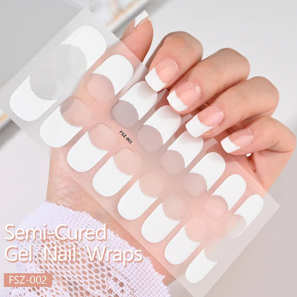 Nude Pink French Semi-Cured Gel Nail Patch Slider Adhesive Waterproof Long Lasting Full Cover Gel Nail Sticker UV Lamp Needed *^ (ONLINE ORDER ONLY)