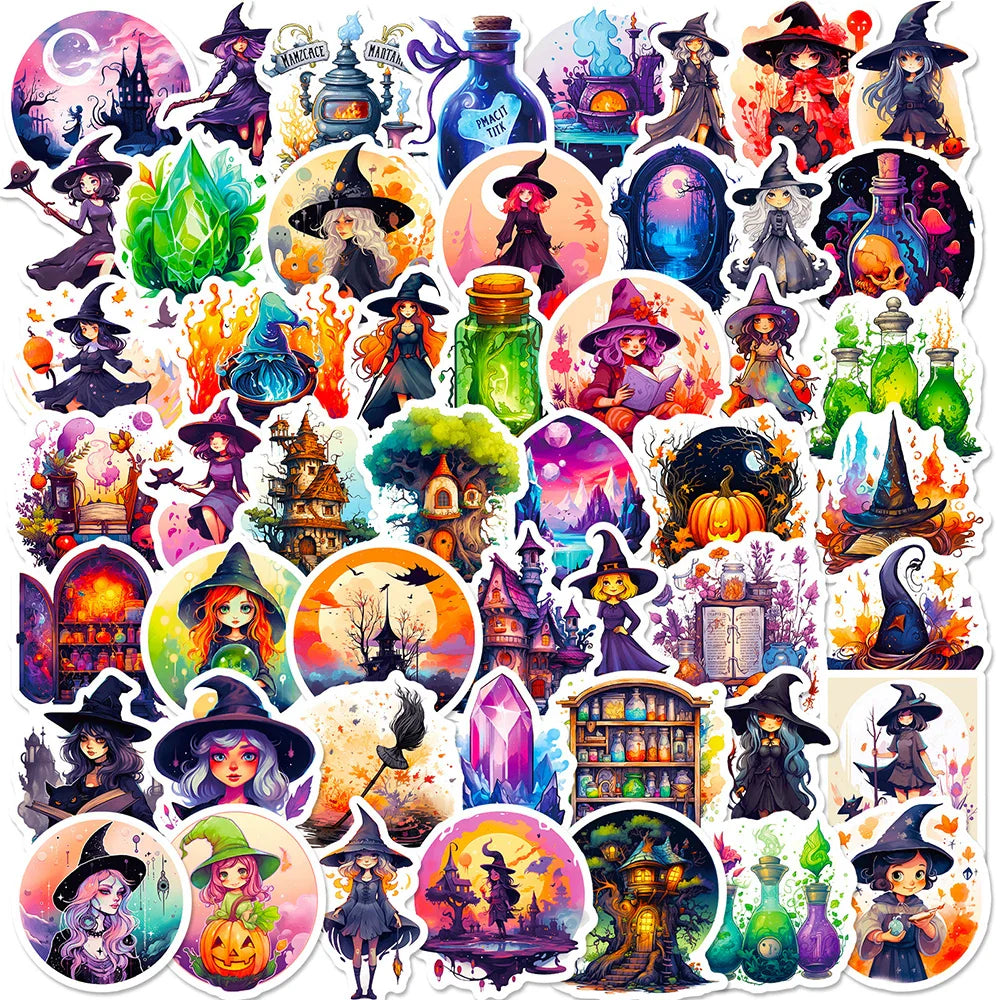 Boho Witchy Cartoon Stickers 10/30/50pcs Waterproof Decals for Laptop, Car, Skateboard (ONLINE ORDER ONLY)
