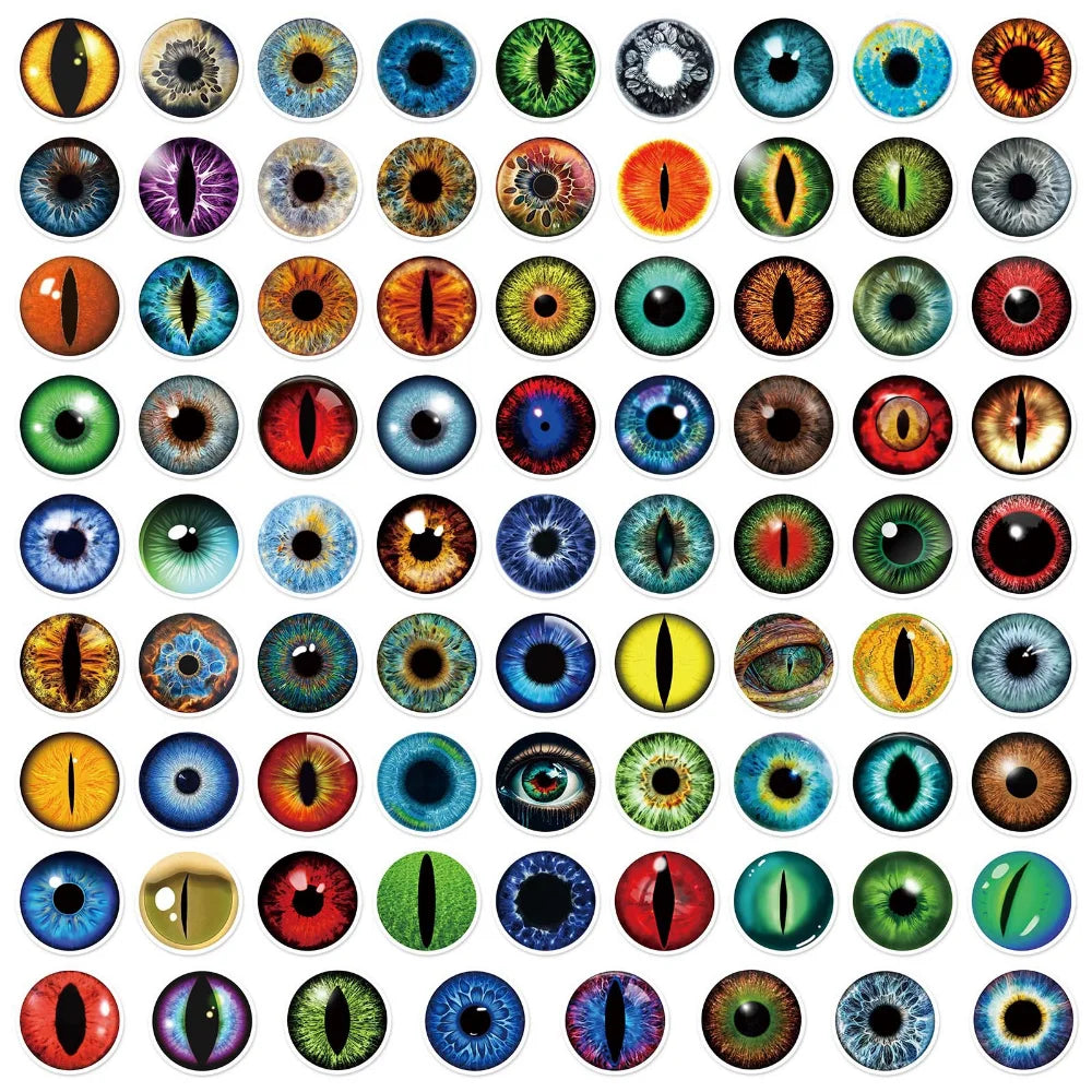 10/80Pcs Trendy Cartoon Horror Eyeball Sticker Graffiti Helmet Cup DIY Waterproof PVC GraffitiSticker Children Toys Wholesale (ONLINE ORDER ONLY)