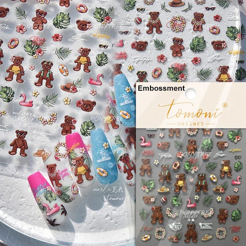 Summer Beach Bikini Watermelon Strawberry Ice Cream Soda Coconut Tree Fan Juice Crab Nail Art Decoration Stickers Manicure Decal (ONLINE ORDER ONLY)