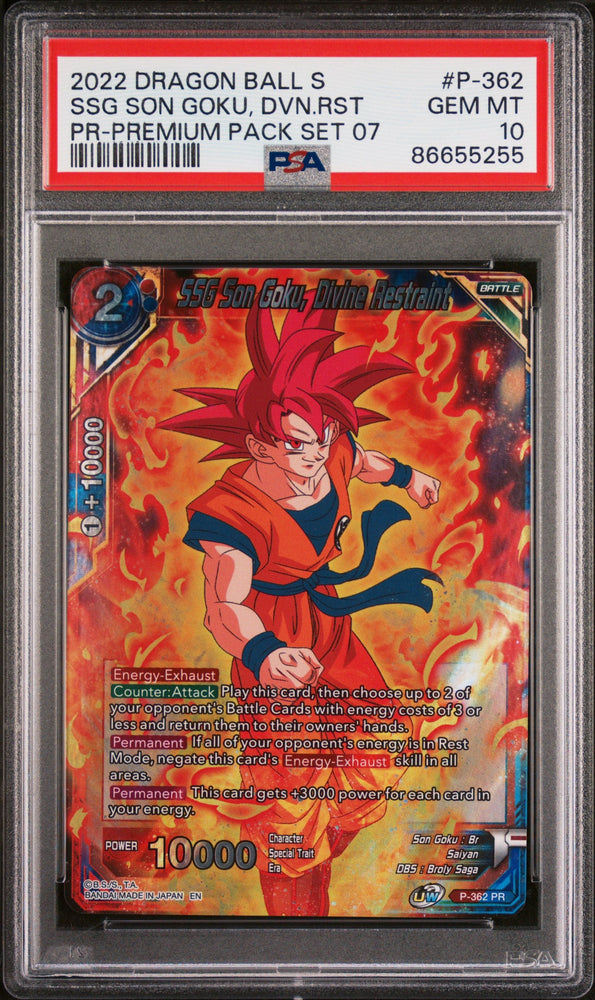 2022 DRAGON BALL SUPER REALM OF THE GODS 7 SSG GOKU, DVN RSTRNT #P-362 - PSA 10 (Online Order Only)