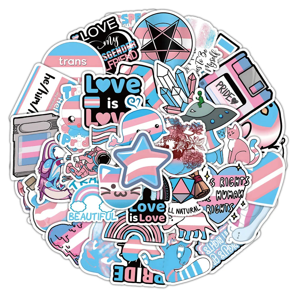 Transgender Pride Stickers 10/30/60PCS LGBT Decals for Car, Bike, Luggage, Laptop, Guitar, Fridge (ONLINE ORDER ONLY)